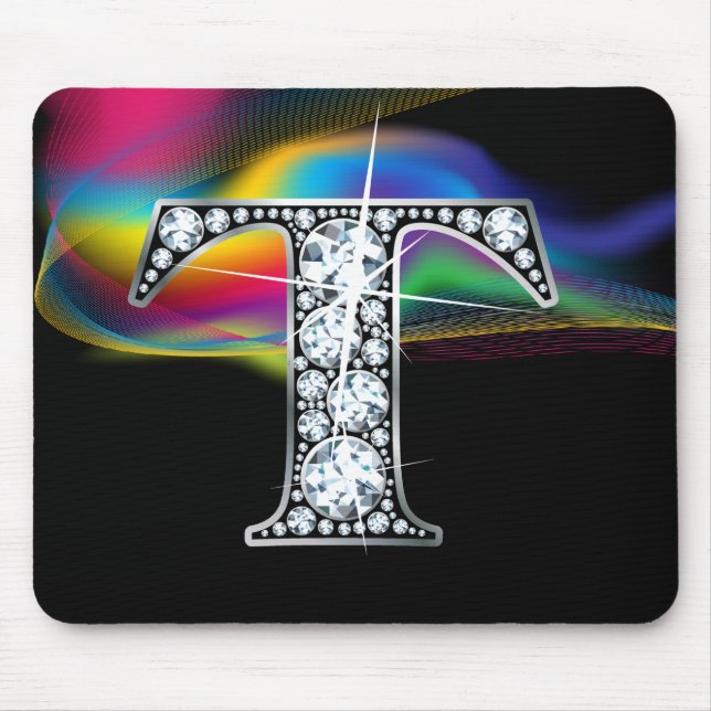 "T" Diamond Bling med Rainbow Swirl Mousepad Musmatta (Framsidan)