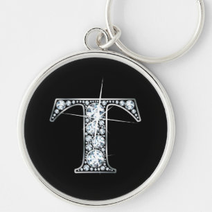 "T" Diamond Bling-nyckelkedja Rund Silverfärgad Nyckelring
