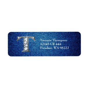 T Faux Diamond på Denim Return-adressetikett Returadress Etikett