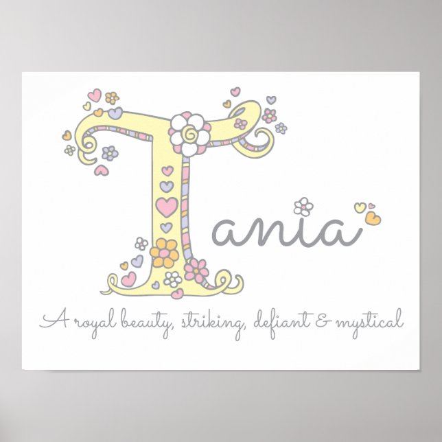 T för Tania monogram bokstavskonst namn betydelse Poster (Framsidan)