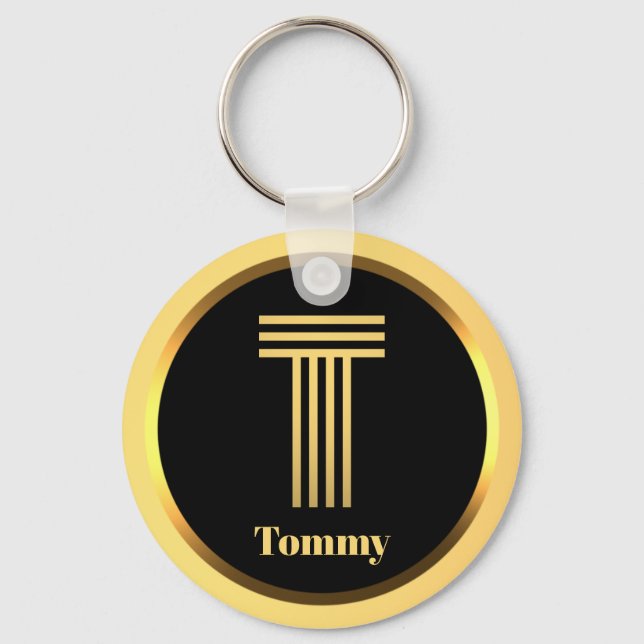 T Guld Monogrammed Brev Personlig Nyckelring (Framsida)