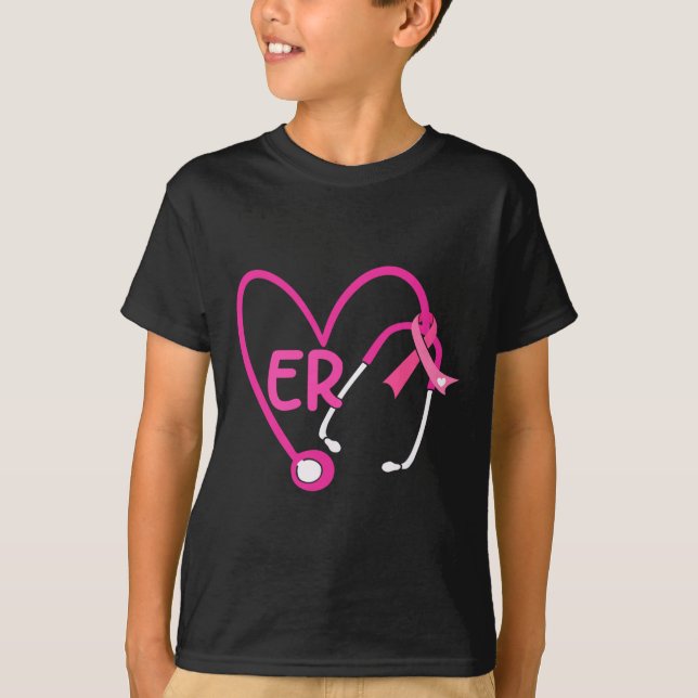 t Heart Stetoscope Rosa Ribbon Breast Cancer Er T Shirt (Framsida)
