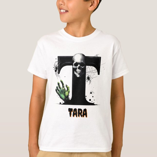 T Initial Halloweenkul T-shirt med Treating eller  (Framsida)