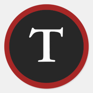T: Inledande T Brev T Red, White & Black Sticker Runt Klistermärke