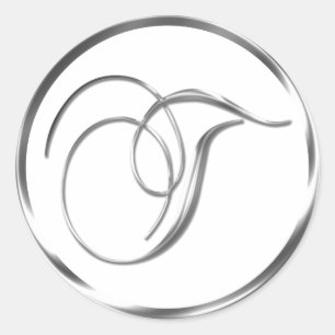 T Monogram faux Silver kuvert eller favoritförsegl Runt Klistermärke