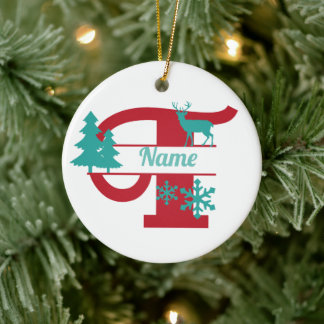 T Monogram Initial jul Träd Ornament i Helgdag
