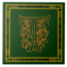 T Monogram "Irish Guld on Grönt" Ceramic Tile Kakelplatta