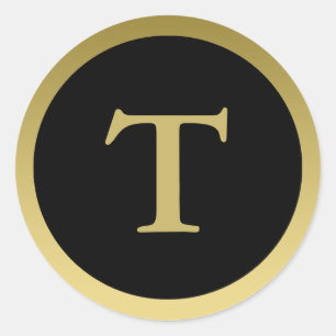 T: Monogram T Elegant Guld och Black Sticker Runt Klistermärke