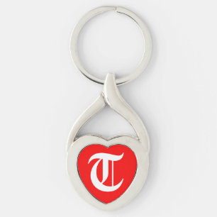 "T" Red Heart Keychain Twisted Heart Silverfärgad Nyckelring