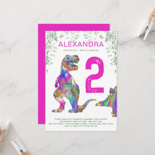 T. Rex 2:a födelsedag Party rosa Inbjudningar