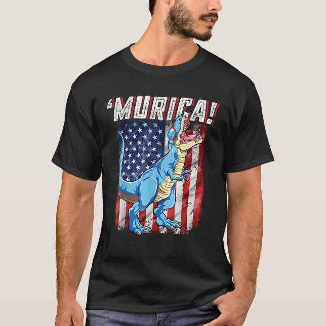 T rex 4:e juli Boys Manar Funny Dinosaur Murica U Shirt (Framsida)