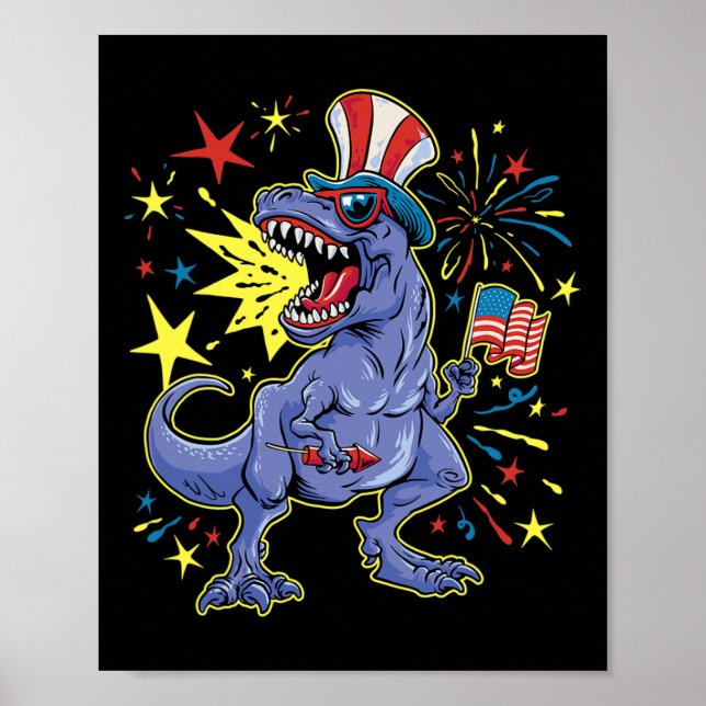 T-rex 4:e juli firande av Independence day Poster (Framsidan)