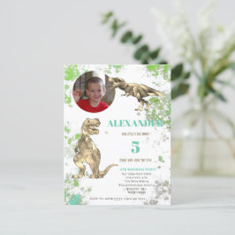 T rex 5:e Födelsedagsfesten Tyrannosaurus Photo Inbjudan Vykort