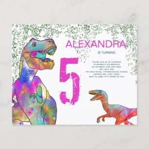 T Rex 5:e Födelsedagsfestens Rosa för budgetinbjud Flygblad