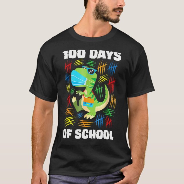 T Rex Ansikte Mask, 100 dagar med skolpojkar T Shirt (Framsida)
