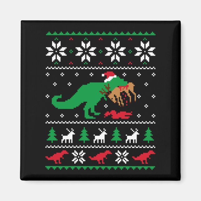 T Rex äter ren rolig dinosaurie jul ful Magnet (Framsidan)