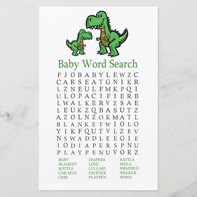 T-rex Baby Shower Ord Search-spel (Framsida)
