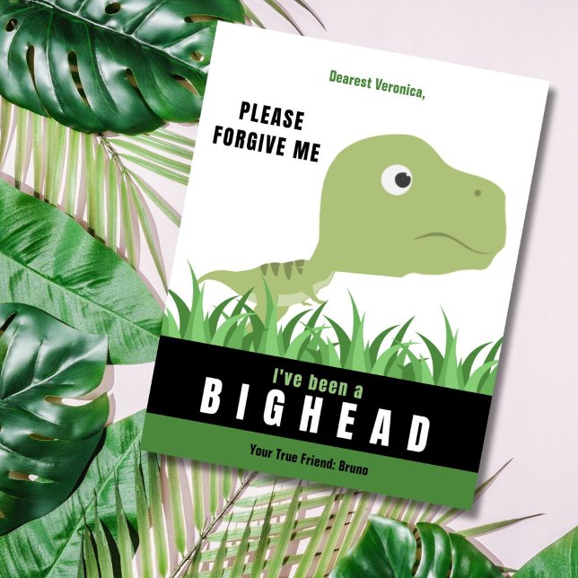 T-Rex Big Head Apology Card Meddelande (When you've been a Big Head and you want to say sorry, this is the perfect apology card to give.)