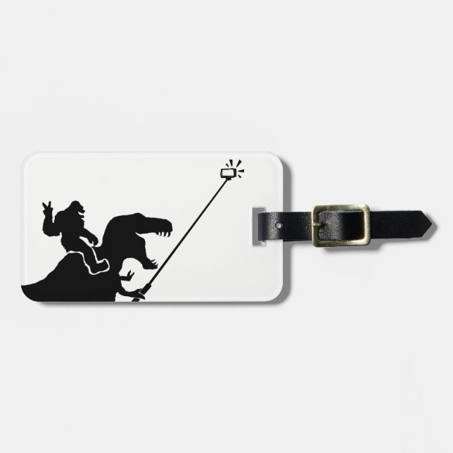 T-rex & bigfoot selfie bagagebricka (Horisontell Framsida)