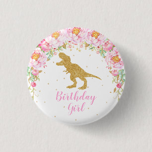 T-Rex Blommigt Dinosaur Birthday Girl Guest of Hon Knapp