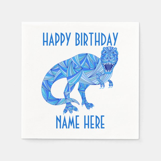 T-Rex Blue Dinosaur Cute PreHistory Birthday Rolig Pappersservett (Framsidan)