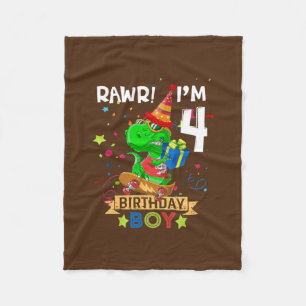 T rex Boy 4 År 4e födelsedagen Boy Party Raw Fleecefilt