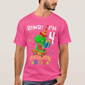 T Rex Boy 4 År 4e födelsedagen Boy Party Raw I Shirt
