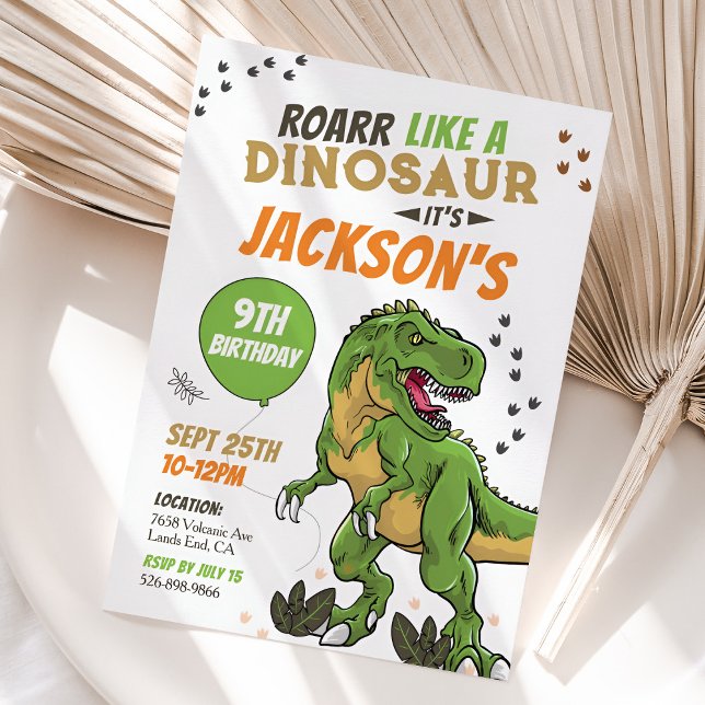 T-Rex Boy Dinosaur Birthday-inbjudan Inbjudningar (T-Rex Dinosaur Invitation Mockup)