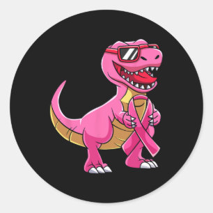 T Rex Breast Cancer Awareness Rosa Ribbon Boys Runt Klistermärke