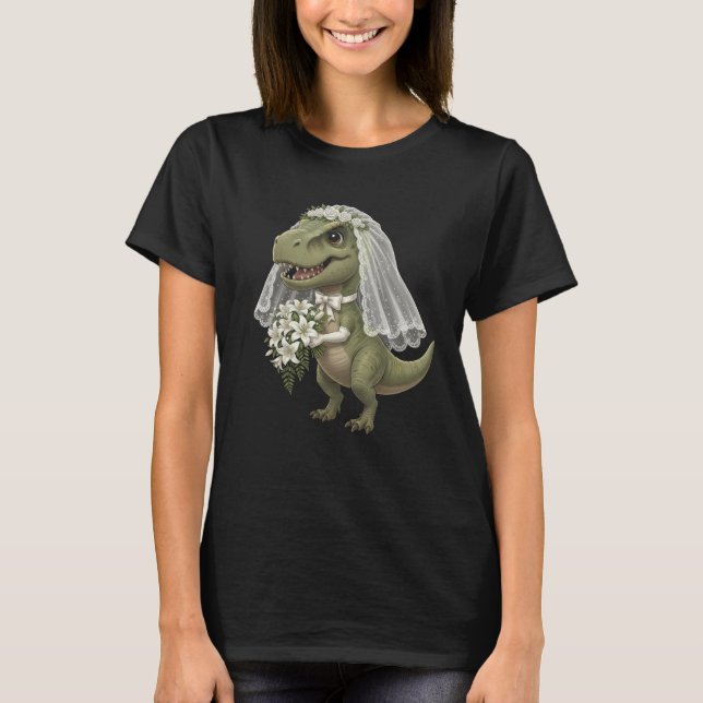 T-Rex Brud Dinosaur Svart Bakgrund Design T Shirt (Framsida)