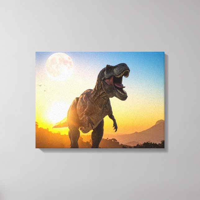 T-Rex Canvas Väggkonst – rytande Dinosaurie Dekora (Framsida)