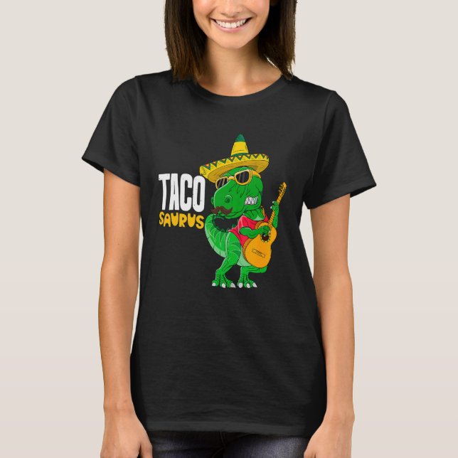 T Rex Cinco De Mayo Dinosaur Tacosaurus Guitar som T Shirt (Framsida)