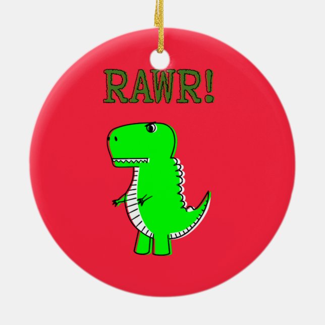 T Rex Cute Dino Red jul Julgransprydnad Keramik (Baksidan)