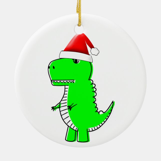 T Rex Cute Dino Santas jul Hat Julgransprydnad Keramik (Baksidan)