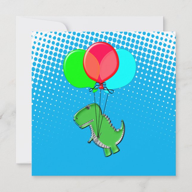 T-rex-cute som flyger med ballonger i Blå himmel (Framsida)