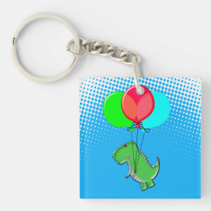 T-rex-cute som flyger med ballonger i Blå himmel