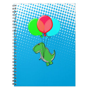 T-rex-cute som flyger med ballonger i Blå himmel Anteckningsbok