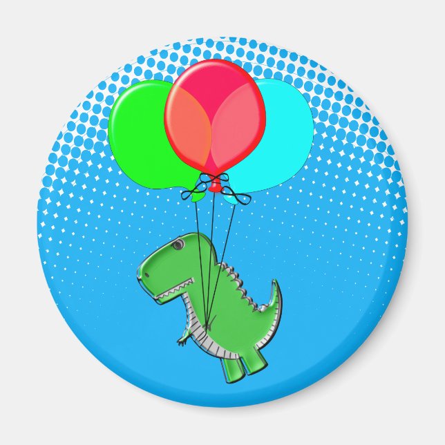 T-rex-cute som flyger med ballonger i Blå himmel Magnet (Framsidan)