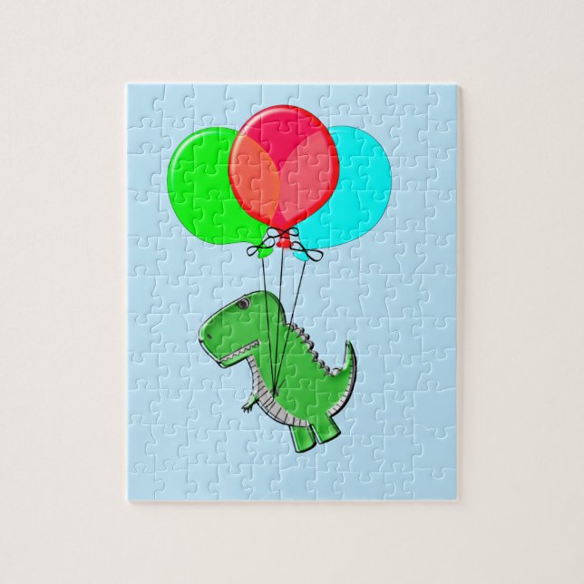 T-rex-cute som flyger med ballonger i Blå himmel Pussel (Vertikal)