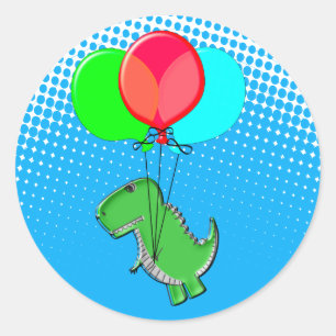 T-rex-cute som flyger med ballonger i Blå himmel Runt Klistermärke