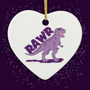 T-Rex Cute Tyrannosaurus Lila Spoted Dinosaur Julgransprydnad Keramik