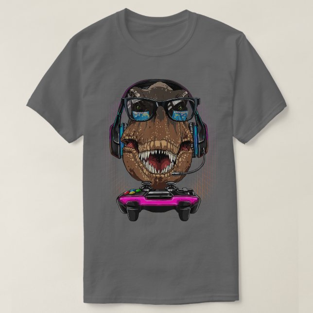 T Rex Dino Computer Video Game Älskare Streaming G Shirt (Design framsida)