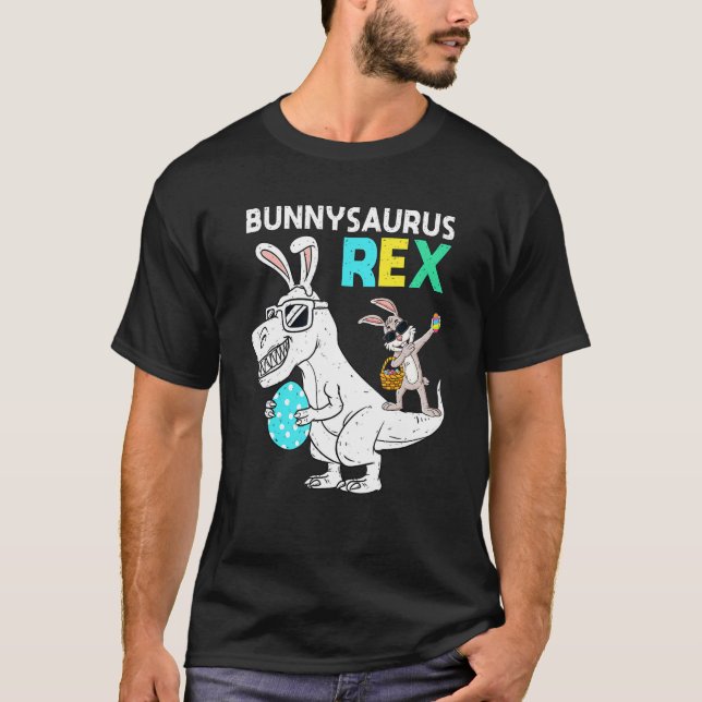 T Rex Dino Dabbing Rabbit Boys Girls Kid Easter Bu Shirt (Framsida)