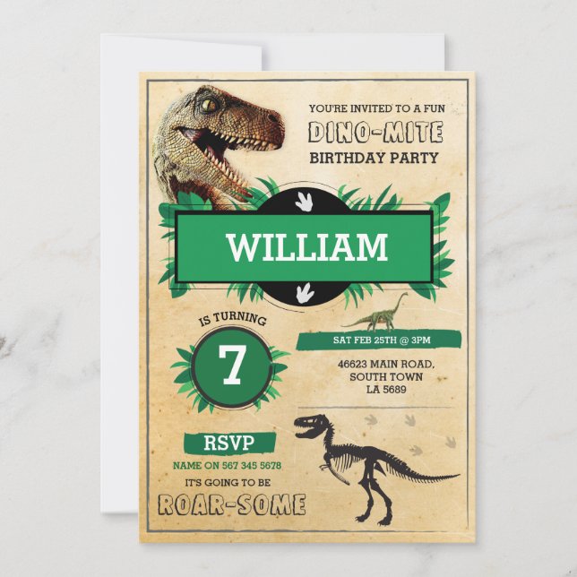 T-Rex Dino för Dinosaurpikfödelsedagsfest inbjudan (Framsida)