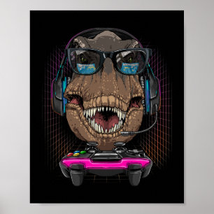 T Rex Dino Gamer Computer Video Game Älskare Strea Poster