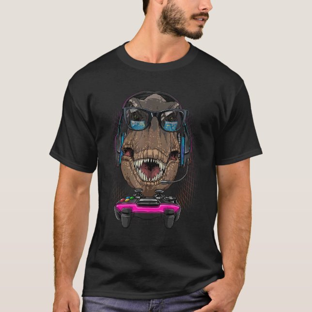 T Rex Dino Gamer Computer Video Game Streaming Ga Shirt (Framsida)