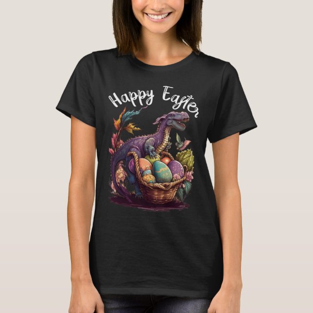 T Rex Dino Happy Easter Basket Easter Eggs Happy E T Shirt (Framsida)