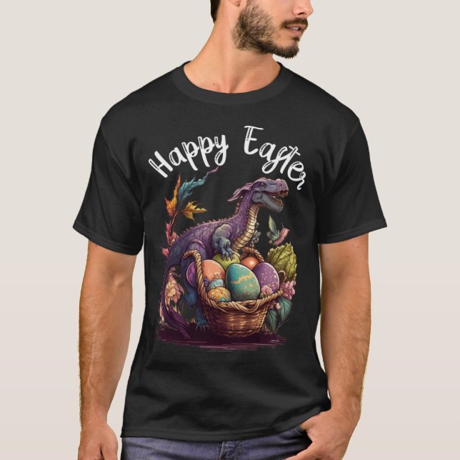 T Rex Dino Happy Easter Basket Easter Eggs Happy E T Shirt (Framsida)