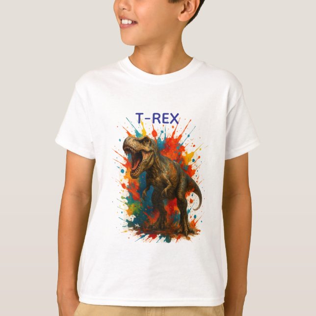 T-Rex Dino Kinder T-Shirt – Bunte Action für klein (Framsida)