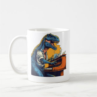 T Rex Dino Pianomusik Spelande Dinosaurie Pianist Kaffemugg